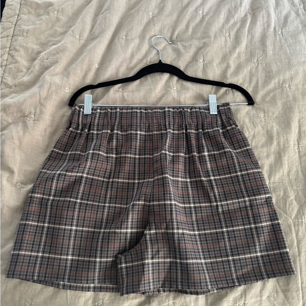 Tibi Checkered Brown and Gray Shorts
